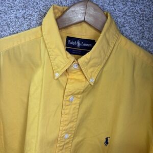 Vintage 90s Ralph Lauren Shirt Mens XL Yellow Solid Long Sleeve Button Down Pony